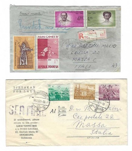 INDONESIA LOTTO 2 BUSTE VIAGGIATE IN ITALIA ANNI '60 #SP63