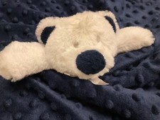 Blankets and Beyond White Teddy Bear Security Blanket Baby Lovey Navy Blue Minky