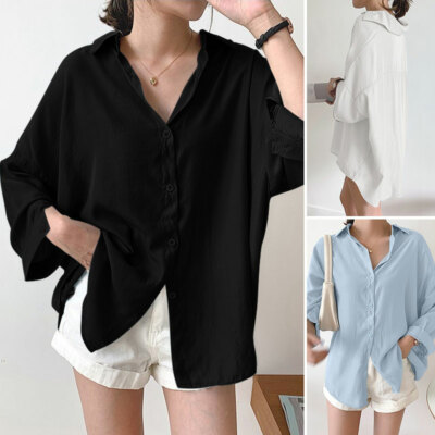 Women Casual Summer Shirt Button Up Long Sleeve Tops