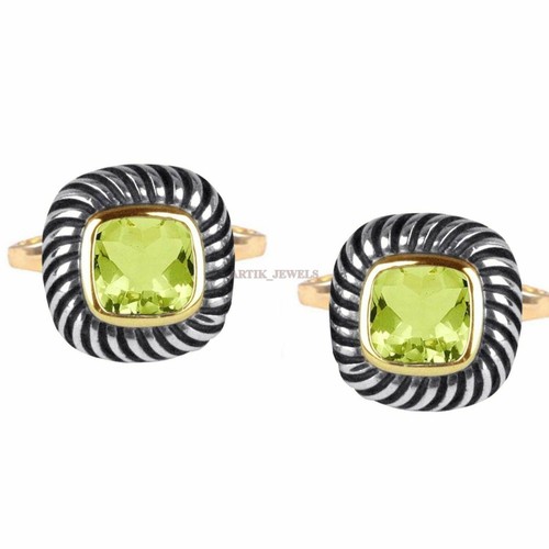 Natural Peridot Gemstone with Gold Plated 925 Sterling Silver Cufflink #2475 - Picture 2 of 3