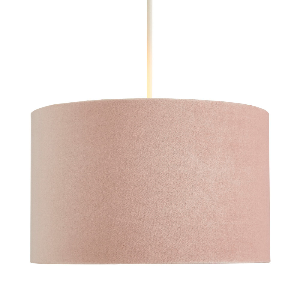 Litecraft Light Shade Velvet 35cm EasyFit Drum Lampshade - Pink, Brass Clearance