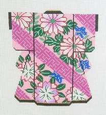 Pink Blossoms MED. Kimono handpainted Japanese Needlepoint Canvas 5"x 6" by LEE