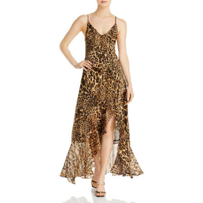 Lini Womens Juniors Jemima Metallic Ruffle Maxi Dress Brown S