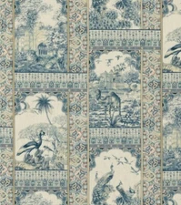 GP & J Baker Curtain Fabric 'INDIENNE TOILE' 8 METRES RED/BLUE 100% Linen