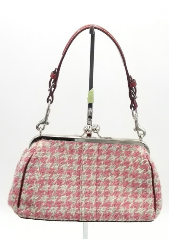 Coach Vintage Pink/Maroon Tweed Kiss Lock Shoulder Bag With