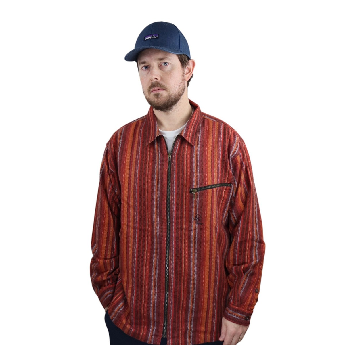 Vtg Patagonia Rhythm Flannel Striped Jacket Zip Shirt Coat Mens M