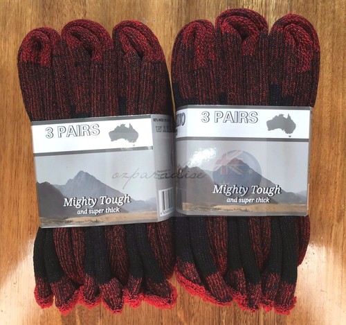 6 PAIRS 6-11 HEAVY DUTY AUSTRALIAN MERINO EXTRA THICK WOOL WORK SOCKS BLACK/RED - Picture 3 of 5