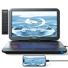 GOnavidio 15.4" Portable DVD Player Blu-Ray 1920X1080 HD w/HDMI AUX Cable Remote
