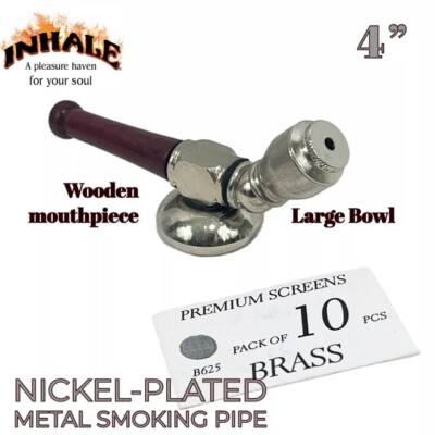 pipe tobacco inhale Inhale®️ Tobacco Smoking Large Bowl Wood Tip metal Pipe w 10 Brass screen