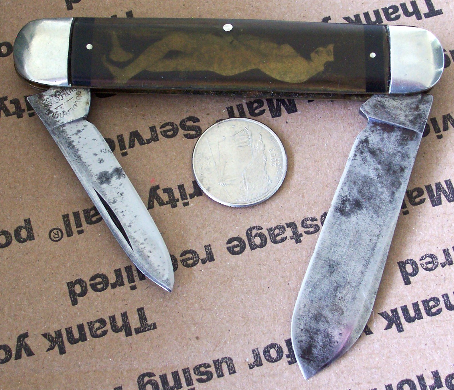 Vintage GOLDEN RULE CHICAGO Pocket Knife Bathing Beauty Belly Dancer