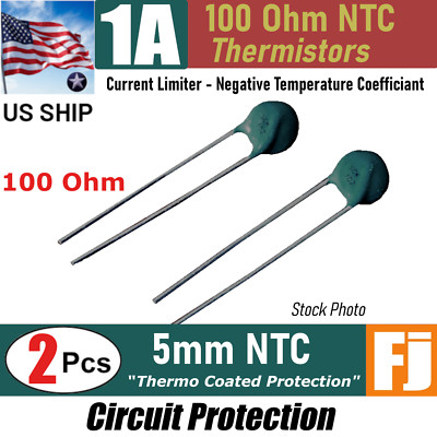 2 Pieces | 100 OHM 1 Amp | NTC Current Limiter THERMISTOR 5MM | US SHIP