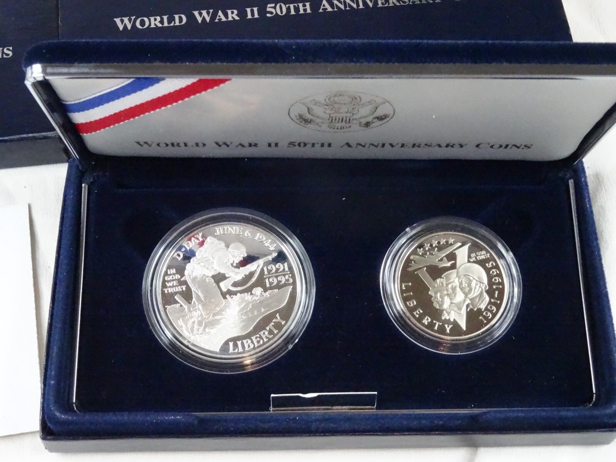 1993 World War II Commemorative Proof Set US Mint 2 Coins Silver