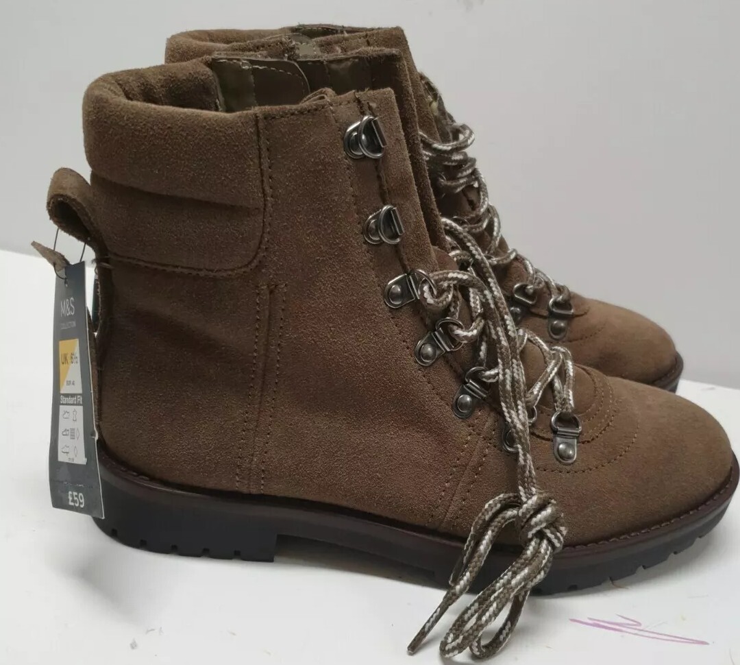 Marks And Spencer Womens Taupe Lace Up Ankle Boots UK Size