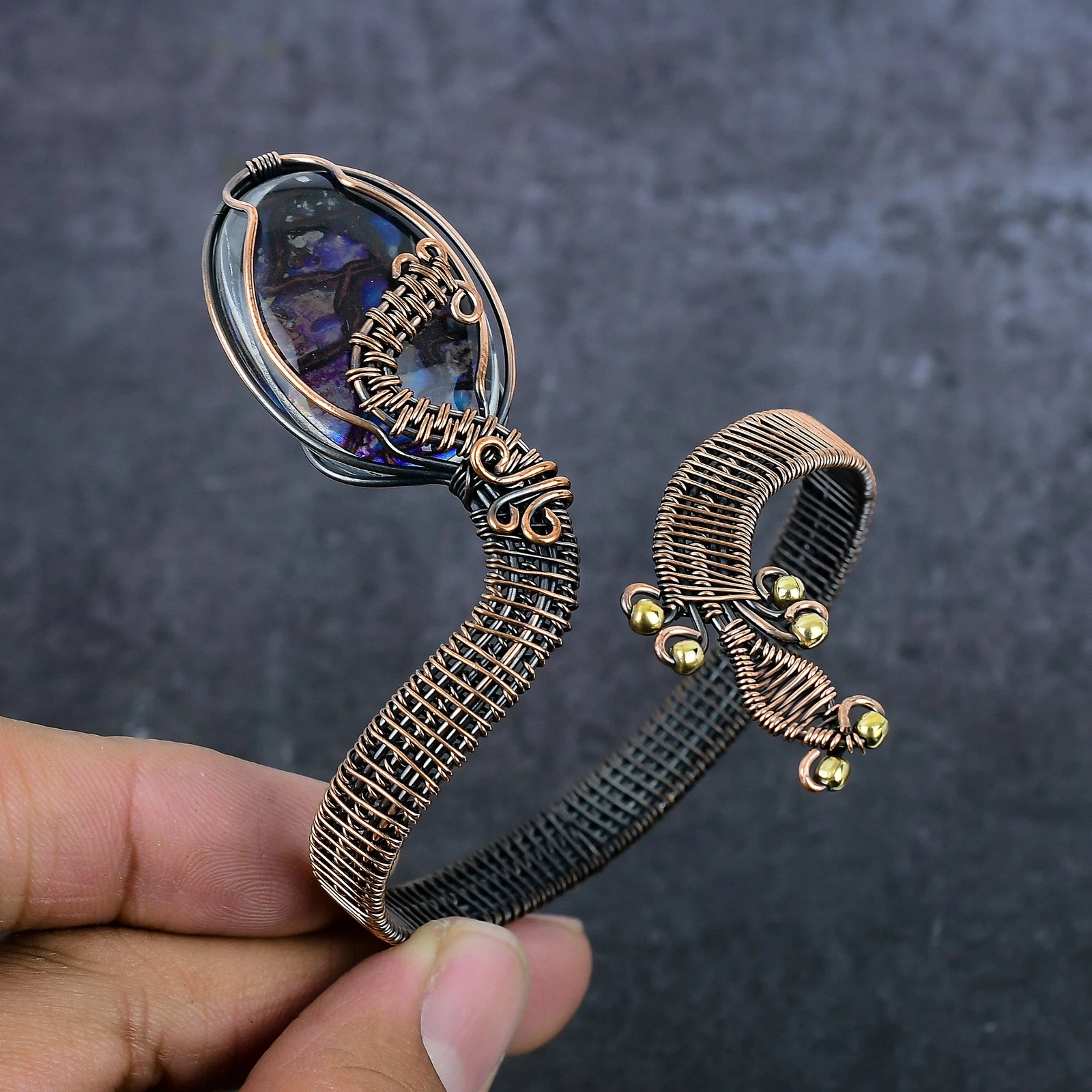 VALENTINO Bracciale Argento Sterling 925 Pietra Preziosa Labradorite Viola Regolabile T302