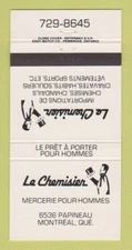 Matchbook Cover - Le Chemisier Men's Clothes Montreal QC 30 Strike