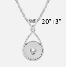 Snap Jewelry Necklace Heart Bail Silver Tone Fits 18-20mm Ginger Style Charm NEW
