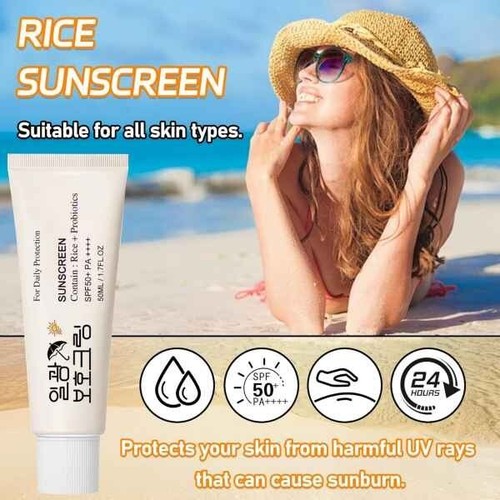 2PCS Korean Rice Face Sunscreen with SPF 50+ PA++++,Long Lasting Moisturizing Su - Picture 2 of 7