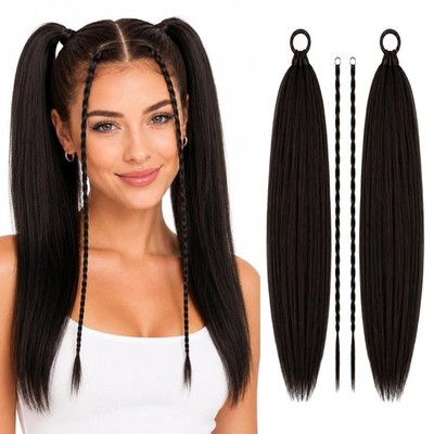 NEW 20'' Double Ponytail Extensions Brown Black Synthetic Hair Cosplay Kawaii