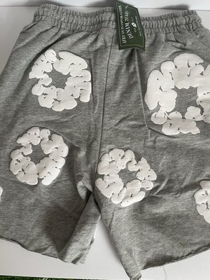 DENIM TEARS Gray White Sweat Shorts Drawstring Floral Pockets