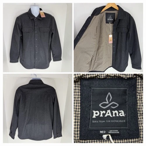 Prana NWT Jacket Mens Medium Gray Wool Blend Wooley Snap Shacket Academia $148 - product listing photo