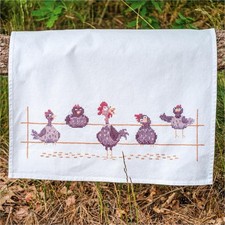Vervaco Tischläufer Kreuzstich Stickpackung "Lustige Hühner", Stickbild vorgezei