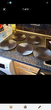 5 x Black Textured Ceramic Round Serving Plates 8inch Diameter