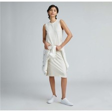 Everlane Size Small Weekend Tank Dress White Tan Striped Organic Cotton Slits