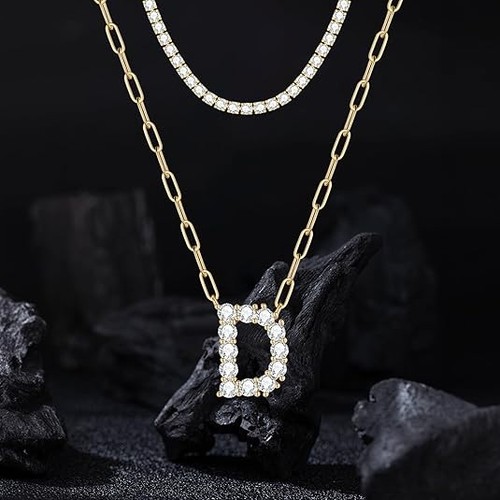 14K Gold Plated Initial Letter Name Pendant Necklace with Chain Dainty Chok - Afbeelding 13 van 19