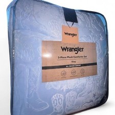 Wrangler King 3-Piece Plush Comforter Set Blue Western Cowboy Boots Bedding NEW