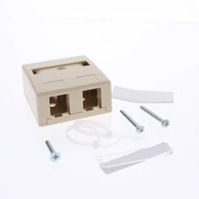 Hubbell "Telco Ivory" 2-Port Data Voice Keystone Housing Surface Mount Box