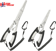 2-Pack Stainless Steel Fishing Pliers with Lanyard 8.26"  6.29" Needle Nose Pli