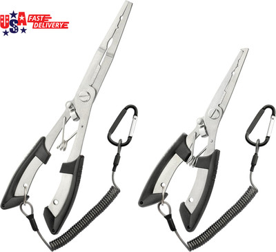 2-Pack Stainless Steel Fishing Pliers with Lanyard 8.26'' & 6.29'' Needle Nose Pli