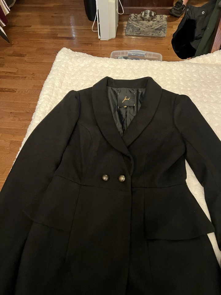 Abrigo largo estilo peplum Jack By BB Dakota para mujer (M) forrado clásico negro. Jk169 Foto 2 de 4