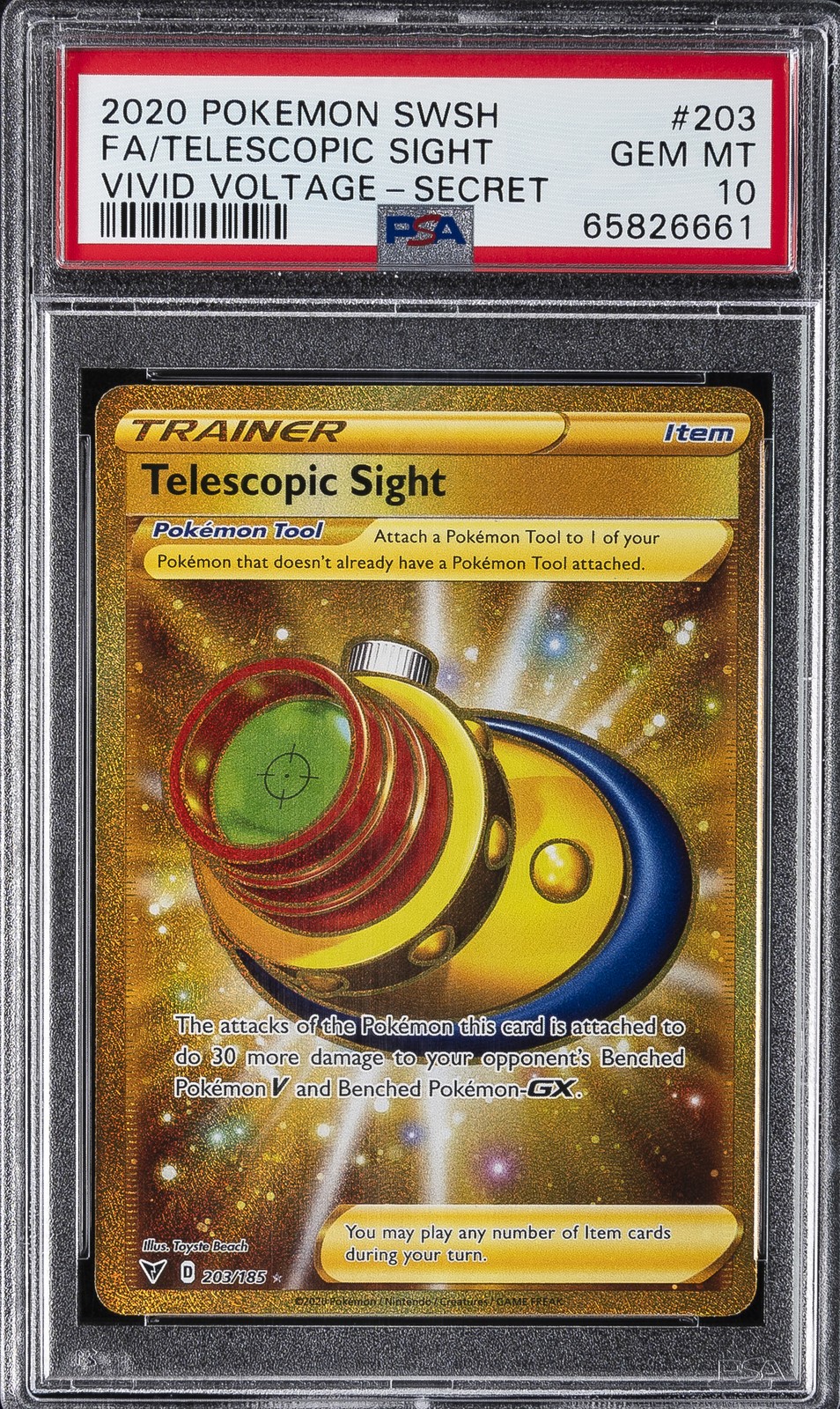 2020 POKEMON SWORD & SHIELD VIVID VOLTAGE #203 FULL ART/TELESCOPIC SIGHT PSA 10