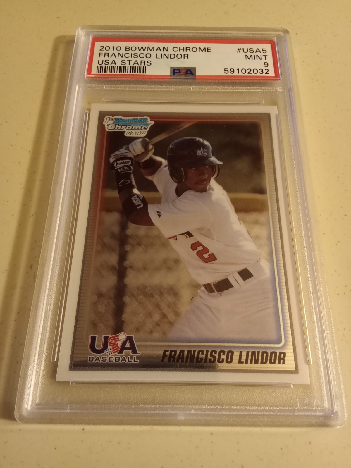 2010 Bowman Chrome Francisco Lindor USA Stars #USA-5 Graded PSA 9 Baseball Card