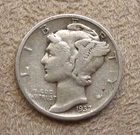 1937-P Mercury Head Dime 10 Cents Silver Coin