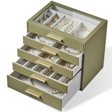 Jewelry Box Organizer Case for Women 5-Layer Jewelry Storage Case with Glass ...