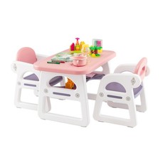 3-Piece Kids Table and Chair Set Toddler Activity Study Desk w/ Building Blocks