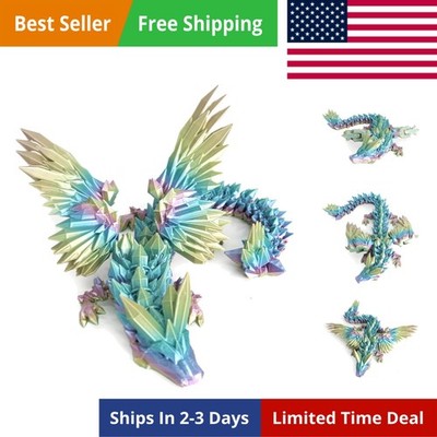 3D Printed Dragon - 18 inch Flying Dragon with Wings, Articulated Winged Crys...