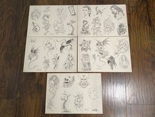 Jack Rudy 1987 Signed 29/50 Tattoo Flash Sheets Set 5 Dragon Skulls Woman