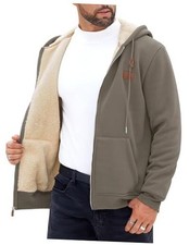 Men's Zip Up Sherpa-Lined Hoodie Jackets Winter X-Large Khaki - Fleece Lined