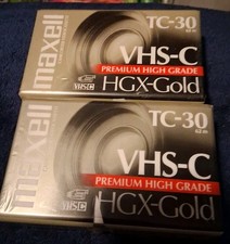 New 2 Maxell HGX Gold VHS-C TC 30 Camcorder Tapes Premium High Grade Blank