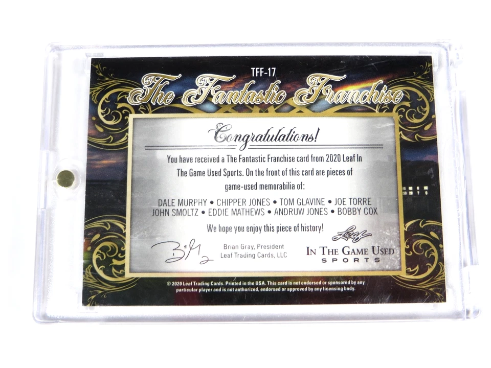 Leaf ITG 2020 usado TFF-17 #21/35 Murphy/Glavine/Smoltz/Chipper Jones reliquia Foto 2 de 4