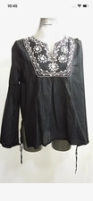 Damen Tunika-Bluse Schwarz/Weiß Blumensticke...