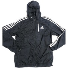 Men's M Adidas Full Zip Zipper Hoodie Stripes Black Sports Jacket Coat Medium
