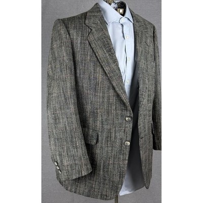Vintage 1989 E & J Peake Larrimors Grey Tweed Windowpane Wool Blazer 42R Mens