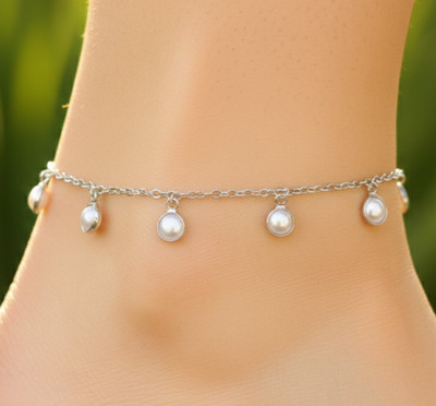 Silver Tone Pearl Anklet Silver Plated Designer Anklet Handmade Boho Anklet