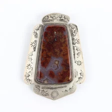 VTG Agate in Sterling Silver Southwestern-Style Bolo Tie Bezel 2.5" Signed GL