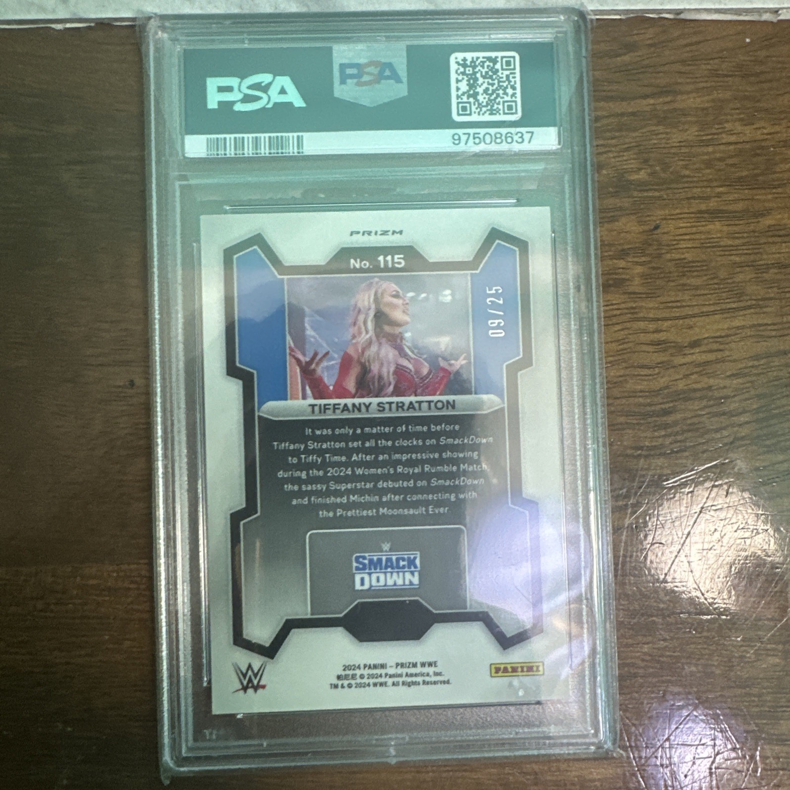 2024 Panini Prizm WWE - Tiffany Stratton #115 Mojo Prizm /25 Graded PSA view 2
