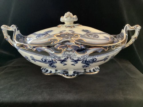 Antique Royal Staffordshire Pottery- England "Iris" 9” Oval Covered Vegetable